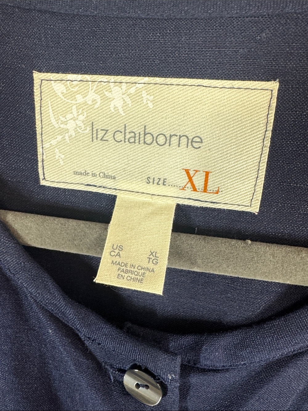 Liz Claiborne Navy Linen Blend Button Front  Top XL Minimalist Career Lagenlook - Picture 2 of 11